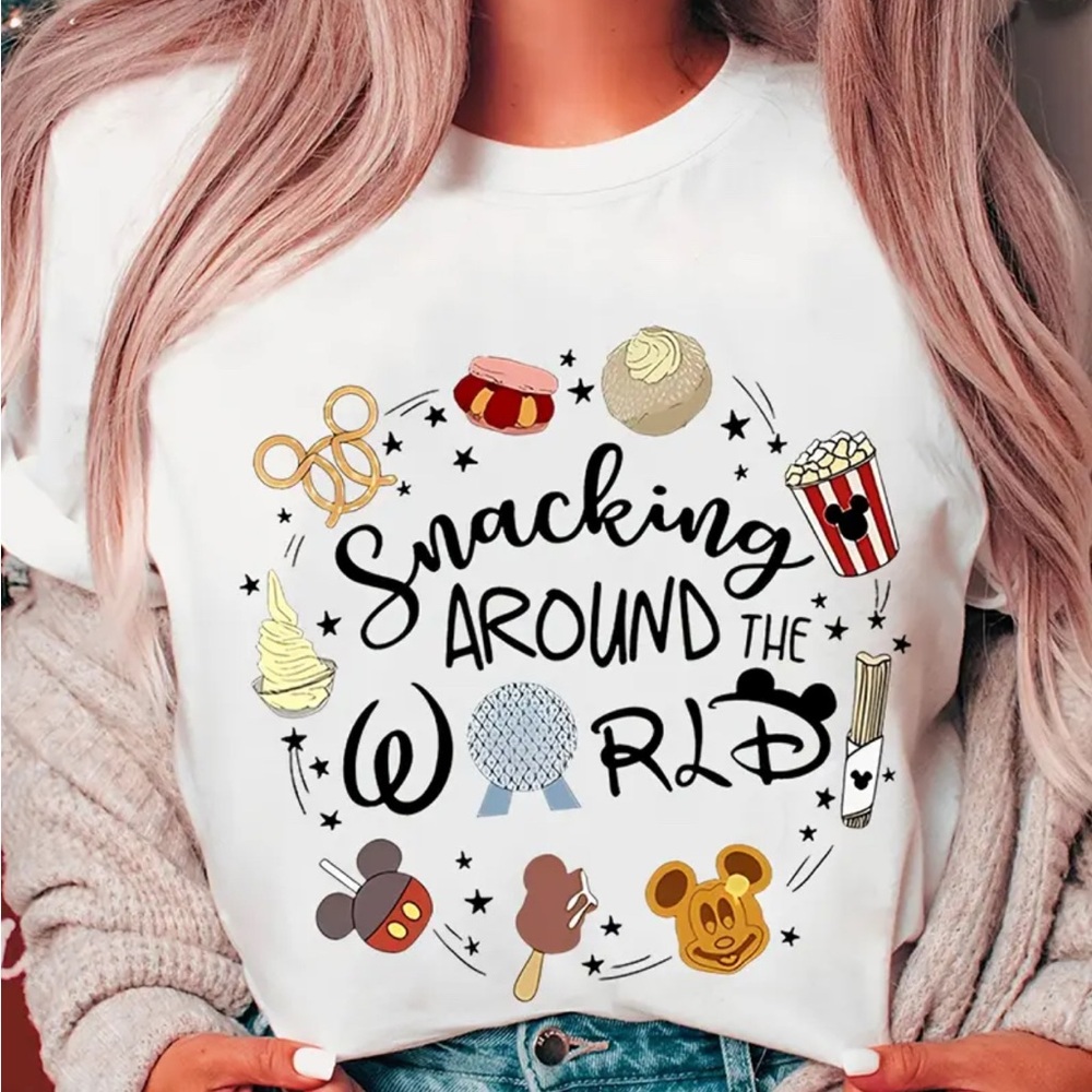 White Graphic T-Shirt with Disney Snack Design